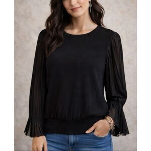 Lauren Ralph Lauren black elegant georgette sleeve sweater top small
